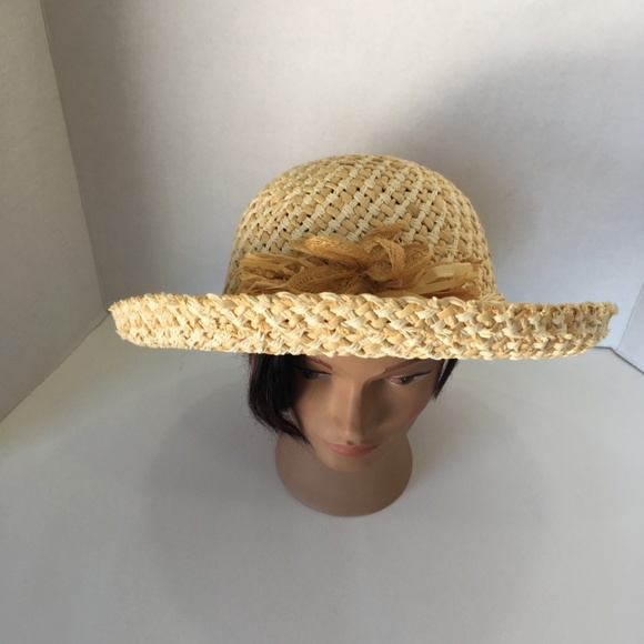Straw Hat Raffia Women's Rolled Brim Sun Hat - Picture 1 of 7